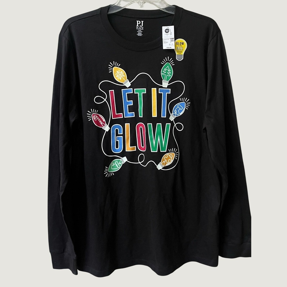 Let it Glow PJ Place Pajama Loungewear Long Sleeve Shirt Mens Medium Black NWT
